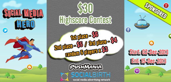 PushMania's tweet image. Play SOCIAL MEDIA HERO game and #win #money $30 in #contest from #PushMania: on.fb.me/YFa3vZ