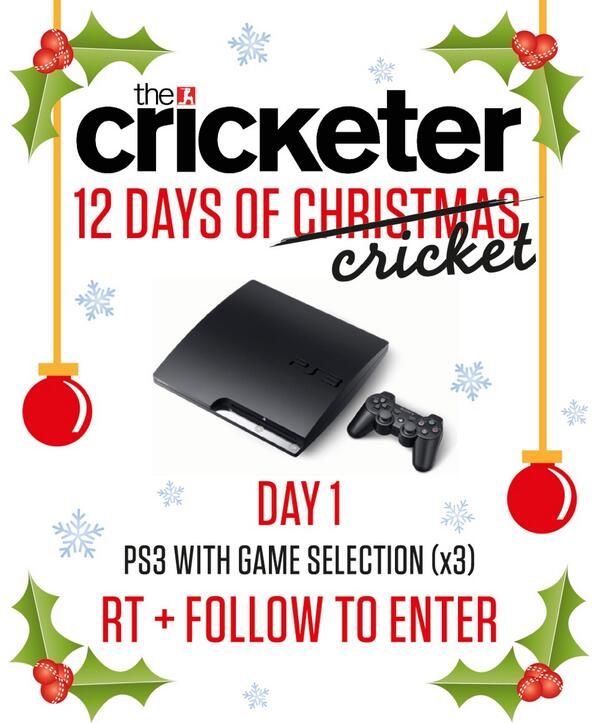 @TheCricketerMag One hour left! RT + follow for the chance to win one of three PS3s. #12DaysofCricket