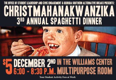 Enjoy the Christmahanakwanzika annual #SpaghettiDinner TONIGHT with @GSULeadServe at the #WilliamsCenter
