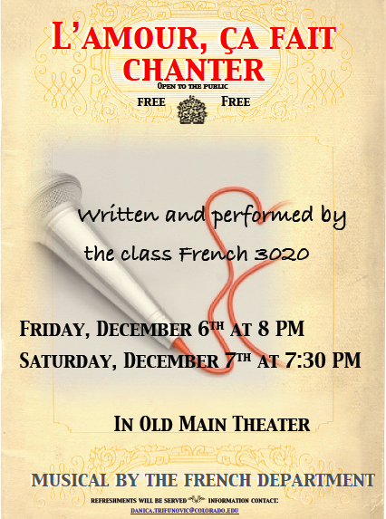 CUFrenchDept's tweet photo. Join us in Old Main this weekend! http://t.co/S641jiOvJi