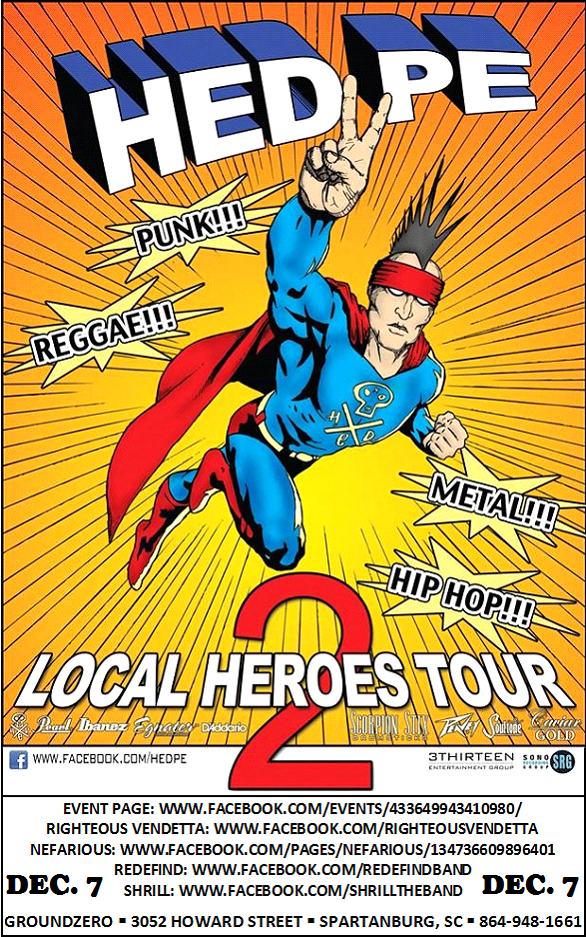 Roxxstar864's tweet image. 12/7 @GroundZerorocks~@hedpe's #LocalHeroesTour2 w/@rvmusiconline #NEFARIOUS #REdEFIND #ShrillTheBand @The13thFloorSC