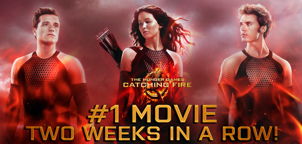 TheHungerGames's tweet image. #CatchingFire is the #1 movie two weeks in a row!