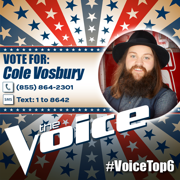 NBCTheVoice's tweet image. Retweet if you’re voting for @colevosbury! nbc.com/unlimited/vote #VoiceTop6