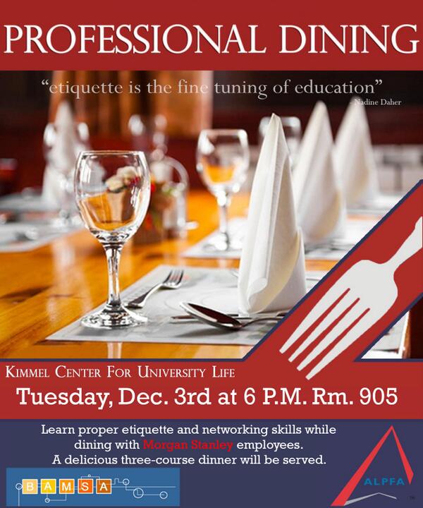 ALPFANYUChapter's tweet photo. Come enjoying some great food with us while learning about dining etiquette tomorrow at Kimmel #ALPFANYUChapter http://t.co/SIPyEBWN8g