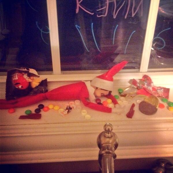 Katepolumbo's tweet image. Kevin got into the Halloween Candy. #elfontheshelf #elfproblems