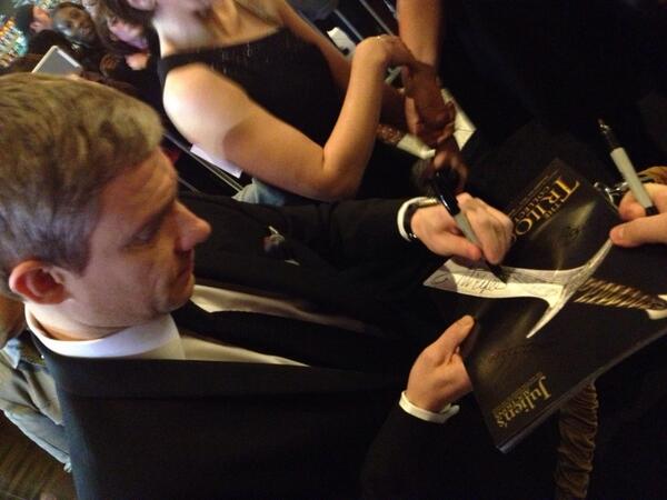 Yup, Martin Freeman (Bilbo Baggins) signed my @JuliensAuctions #TrilogyCollection catalog at #TheHobbit premiere.