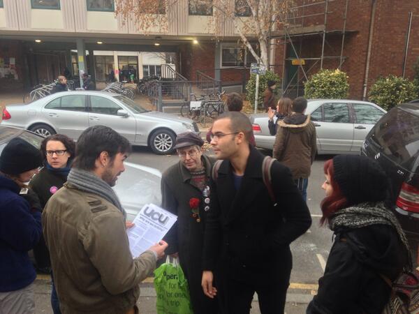 GoldOccupation's tweet photo. picket line at Richard Hoggart Building entrance: #fairpayinHE #d3gold http://t.co/xbNQaEoJdC