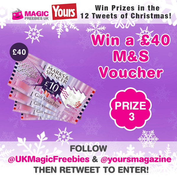 UKMagicFreebies's tweet image. #WIN a £40 M&amp;amp;S Voucher! Follow @UKMagicFreebies &amp;amp; @yoursmagazine then RETWEET to enter! T&amp;amp;C bit.ly/10Q2kLE RT