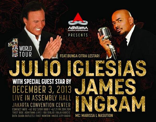 AutoOneGroup's tweet image. JULIO IGLESIAS w/ Special Guest JAMES INGRAM Live In Jakarta Dec 3, 2013 feat. Bunga Citra Lestari. @adhitamaLive