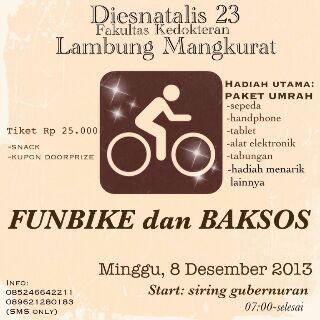 OpenHouseFK's tweet photo. Ikuti FUNBIKE dan BAKSOS minggu 8-12-2013 dlm rangka Diesnatalis Fak.Kedokteran Unlam, ke-23 @bemfkunlam http://t.co/L3PgqTiPxr