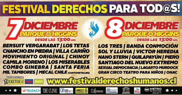 inddhh's tweet photo. 7y8 dic #FestivalDDHH @Festivalddhh_ch destacadxs artistas y actividades en P O'Higgins. Difunde y no faltes! RT! http://t.co/6rwsdfxQFJ