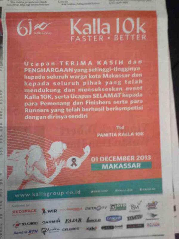 Terima kasih yg setinggi-tingginya untuk warga kota Makassar, dan pihak yg telah mendukung #Kalla10k. #FasterBetter