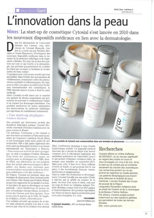 CYTOSIAL's tweet image. CYTOSIAL Biomedic history in #MidiLibre Innovation &amp;amp; Technology special issue