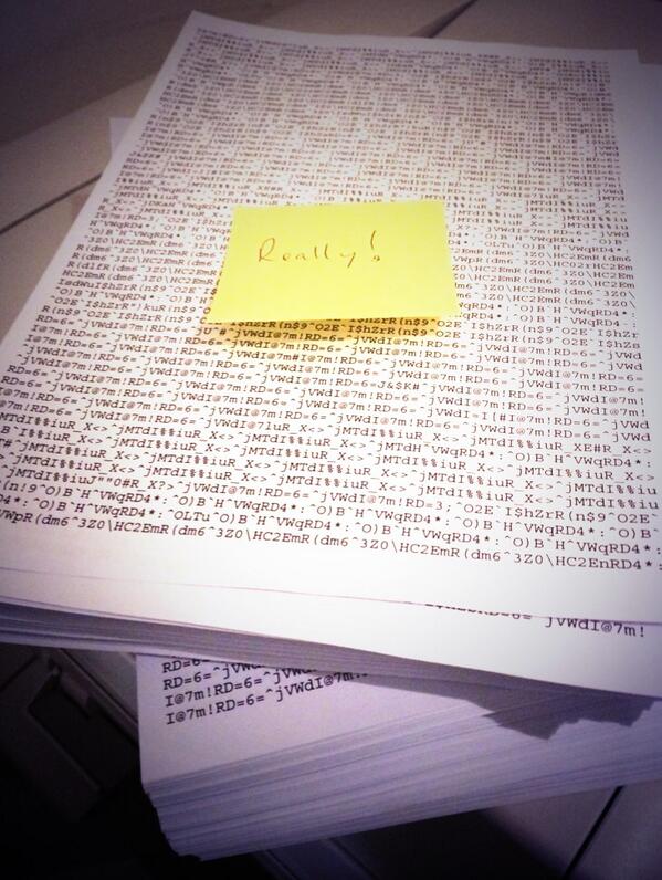 jonnyp's tweet image. Passive aggression in the work place #printingfail