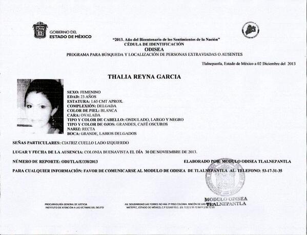 Ratn12's tweet photo. Difunde por favor Thalia Reyna García desaparecida 30/11/2013 #Edomex  http://t.co/5hHXGnOPf5” http://t.co/gXsyNSRi2P