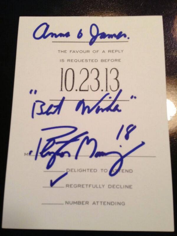 NFL's tweet image. Fan invites Peyton Manning to wedding. Peyton declines...

WITH AN AUTOGRAPH! (photo: @megatrotsky)
