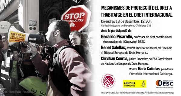 Divendres 13/12: acte 'Mecanismes de protecció del dret a l'#habitatge en el dret internacional'