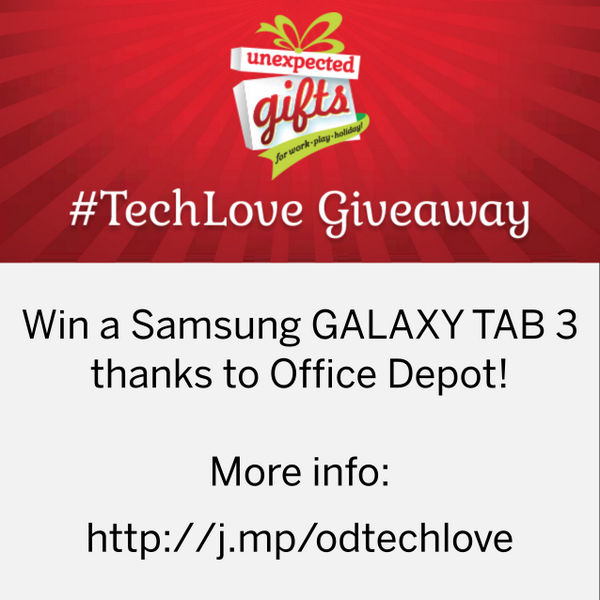 teensintech's tweet photo. Win a Samsung GALAXY TAB 3 thanks to @OfficeDepot! More info on the contest: http://t.co/igzhlNlzel #TechLove http://t.co/VgCF8EyosE