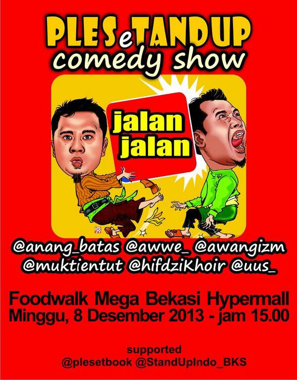 uusbiasaaja's tweet photo. Minggu! “@BLACKACEmngmnt 8 Desember 2013 @Uus__ tampil di #PLESeTANDUP #JalanJalan Foodwalk @Mega_Bekasi jam 3 Sore. http://t.co/j2YZDoxE9T”
