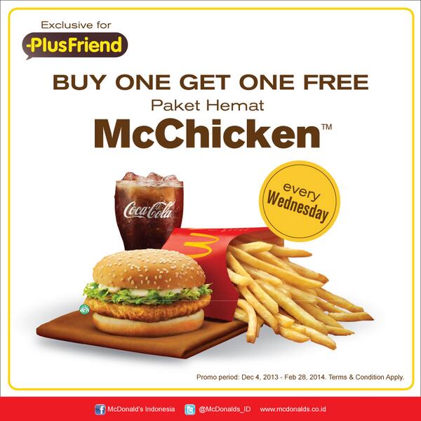 Mcdonald S Indonesia Auf Twitter Mau Buy One Get One Paket Hemat Mcchicken Download Kakao Talk Dan Pilih Mcdonald S Jadi Plus Friend Kamu Http T Co 1dkxmt7neq Twitter