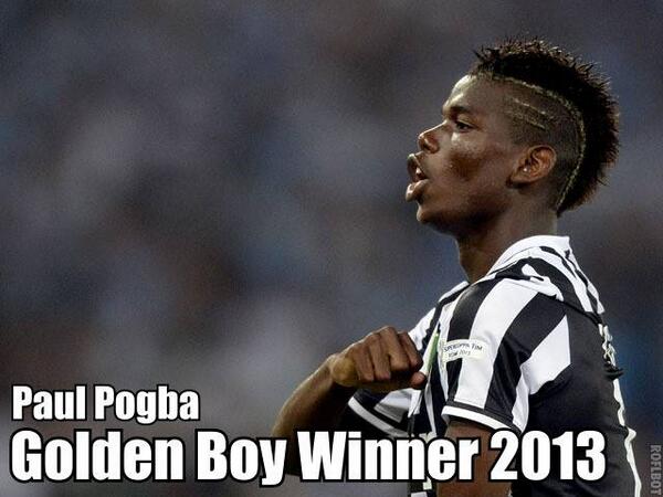Talks_Footy's tweet photo. Congratulations to Paul Pogba, winning Golden Boy award 2013. http://t.co/ypPsgHnGX1