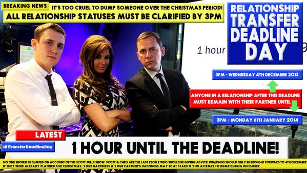 BBCR1's tweet image. 1 hour til the deadline! #R1transferdeadlineday @scott_mills @MissJessWright_ @Chris_Stark @JeffBrazier @chris_kammy