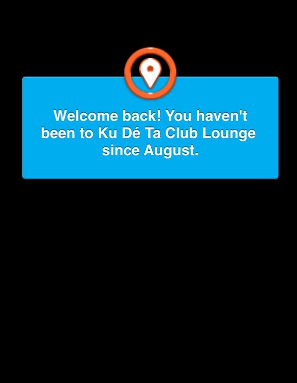 Toasterkid's tweet photo. Nice! First check-in at Ku Dé Ta Club Lounge since August. http://t.co/Tly70A5afr. http://t.co/23xIFDe1yq