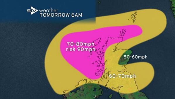 STVNews's tweet photo. Latest weather map from @SeanBattySTV detailing storm forecast for 6am tomorrow http://t.co/LZvY2RvOpY http://t.co/xADXjY40jP