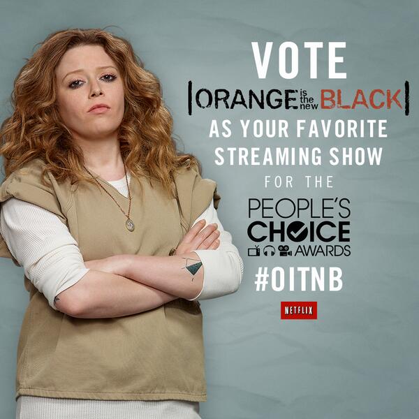 nlyonne's tweet photo. RTβ@OITNB: #OITNB is up for a @peopleschoice award for #FavoriteStreamingSeries. Vote now! http://t.co/vW78oV9EZf http://t.co/8EQxcGLmsPβ ππ