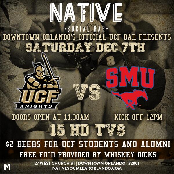 NativeSocialBar's tweet photo. Don't forget to watch the #Knights this Saturday right here at #DowntownOrlando's Official #UCF Bar! http://t.co/3TpH4bSobE