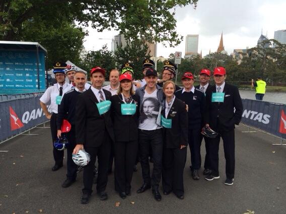 The Qantas crew with @mattgoss86 at <a href="/suitupnride/">SuitUpnRide</a>