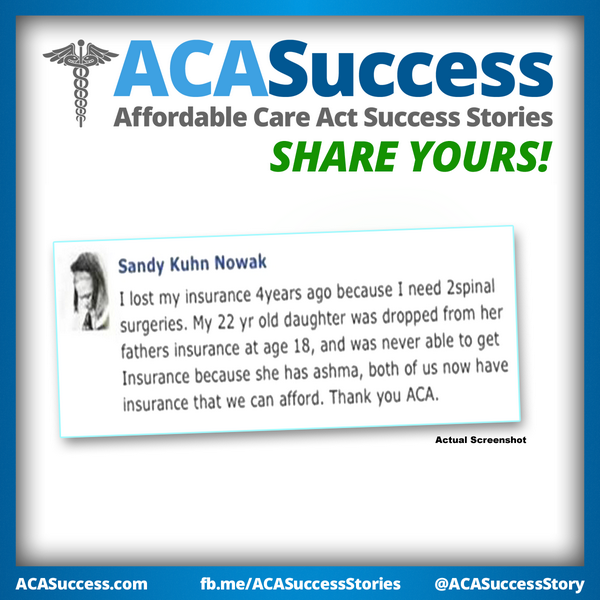 ObamacareSaves's tweet image. Sandy blocked with a pre-existing condition and her daughter with asthma can afford coverage again with Obamacare!
