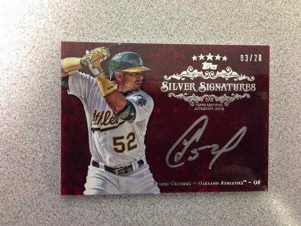 Topps's tweet photo. Hey @_CrazyPaul am I impressing u yet? No? How bout these #silversignatures @ynscspds @Athletics #5starfriday http://t.co/isU8ZtB6CD