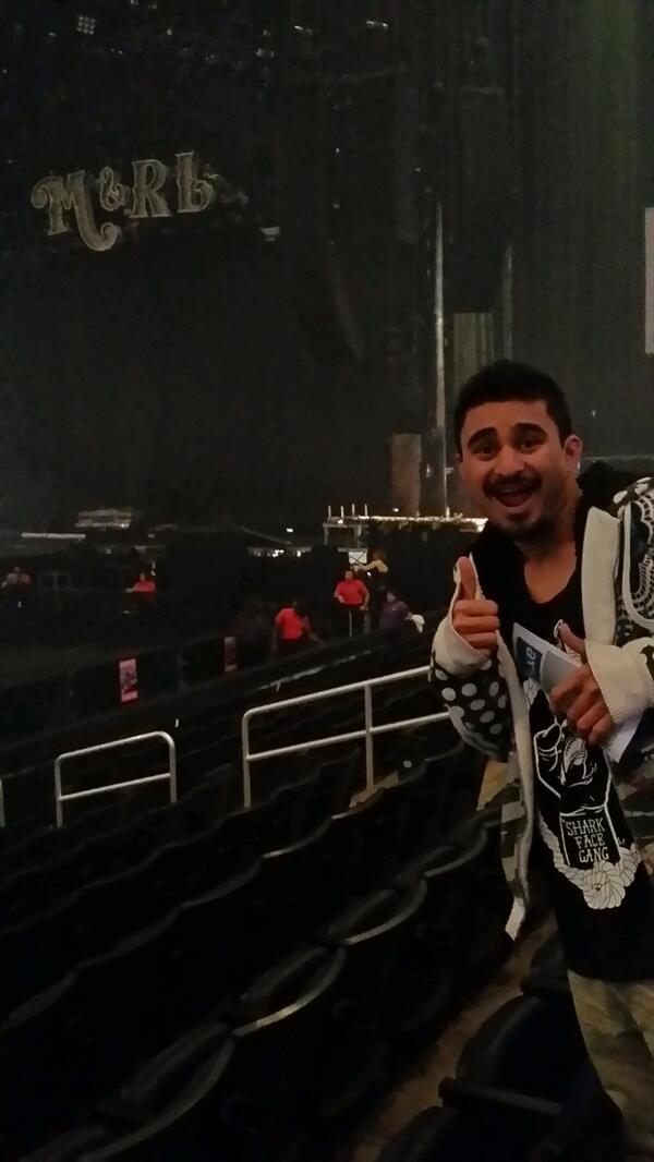 Macklemore concert! Our manager is so stoked. Reppin his fave artist! We have such great seats!