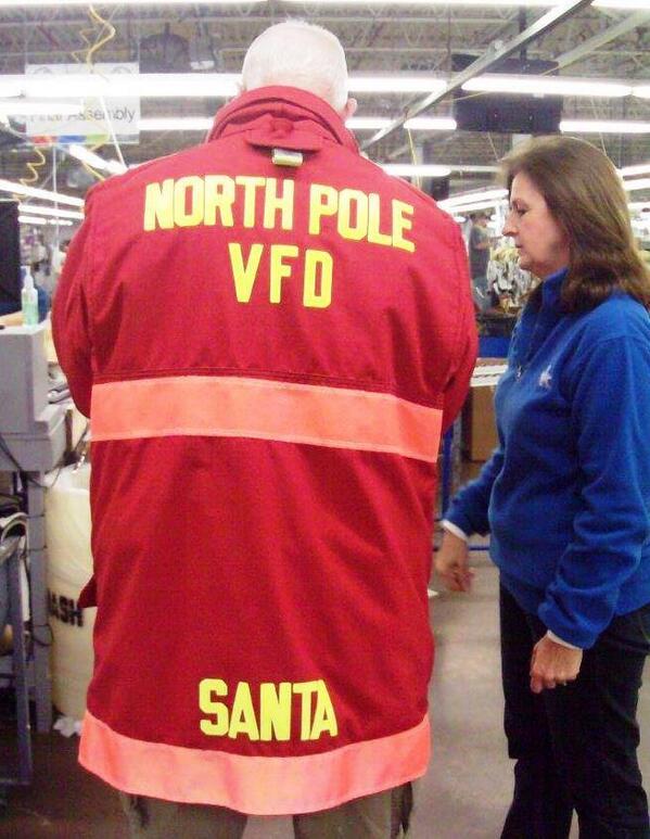 LION_Gear's tweet photo. LION's #turnoutgear plant gets a visit from North Pole FD. Hope this means we're on Santa's GOOD list! :) #FDNP http://t.co/s3axBhKlze