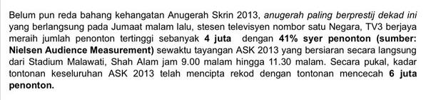 rotikaya's tweet photo. Anugerah Skrin 2013 Raih 6 Juta Penonton #ASK2013 http://t.co/K7MA9nMt4G