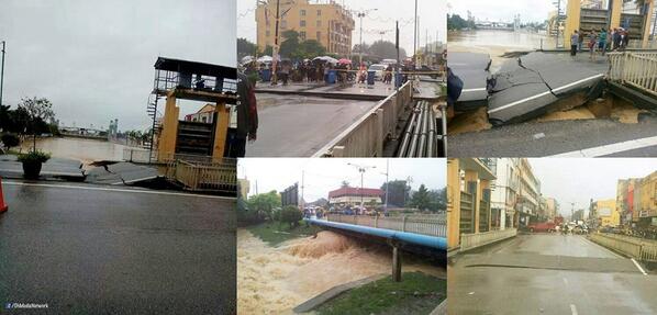 USMRMelaka's tweet photo. Jambatan utama di Chukai, Kemaman telah pun runtuh sekaligus menyukarkan pergerakan orang awam di sana. #Oh!Media http://t.co/gnAkD06tQV