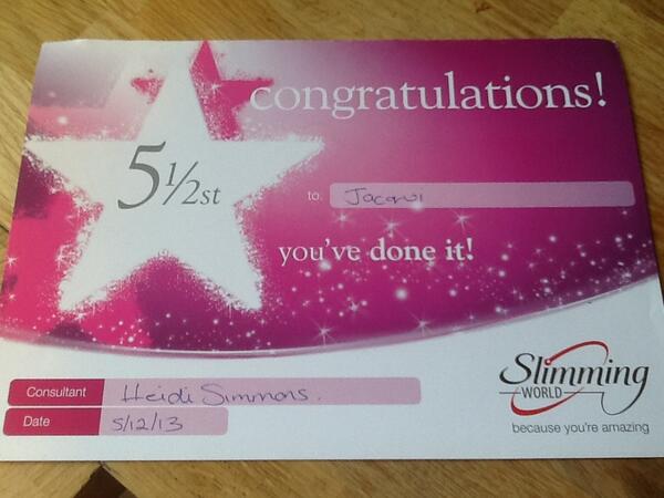 SWsmiffy's tweet image. Happy days - 2.5lbs off this morning and FINALLY this little beauty! 
5st 9lbs gone forever thanks to #slimmingworld