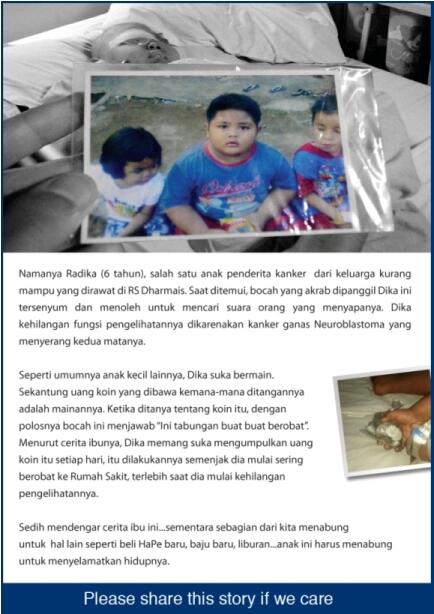 Saat kita ngumpulin uang beli HP baru, Radika 6 thn kanker mata, ngumpulin koin buat berobat sendiri :'( #savinglife