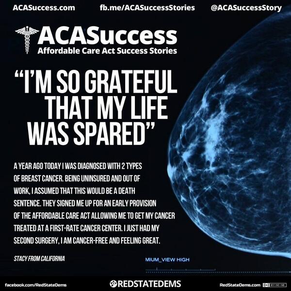 ObamacareSaves's tweet image. Obamacare saved Stacey's life. A pre-existing conditions pool opened up in 2010 so she is here to tell her story.