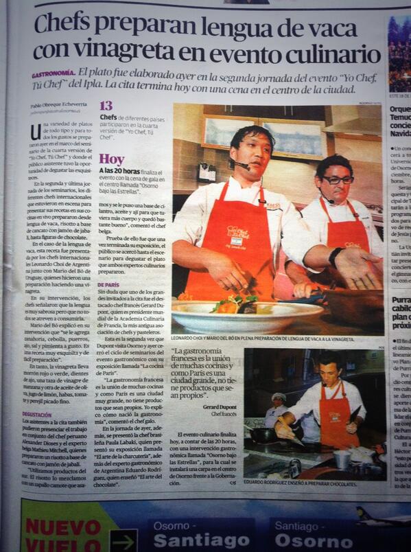 Chefs_Sud's tweet photo. Dos de nuestros miembros saliendo en la prensa de Osorno en el encuentro #yocheftuchef @leo_choi @InstitutoUG http://t.co/9Mk00WO5Oy