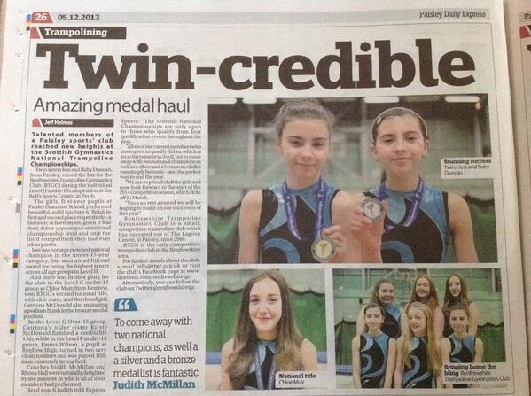 Great article on our recent success at <a href="/ScotGymnastics/">Scottish Gymnastics</a> #TRAChamps2013 in today's <a href="/PDEofficial/">PDE</a> #readallaboutit