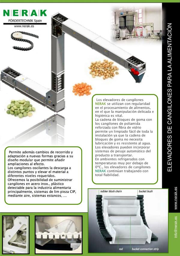 #Elevadores de Cangilones para carga a granel de productos fragiles, pulverulentos #Alimentación
