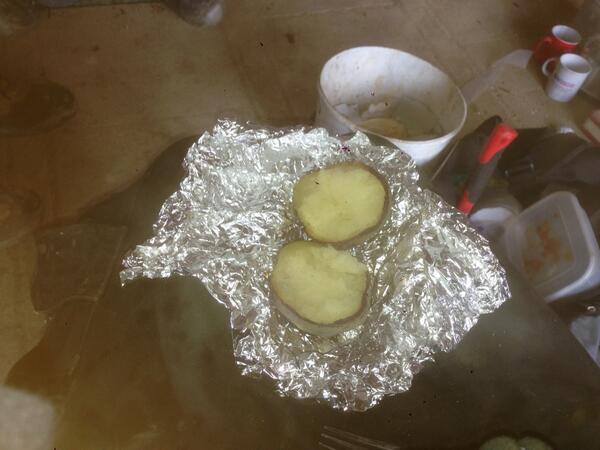 Cooked in the fire at work. Well needed on such a cold day!!