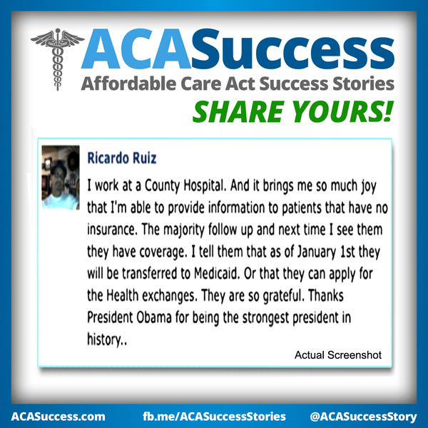 ObamacareSaves's tweet image. Ricardo at County Hospital tells his patients how to apply. They come back insured for the first time.