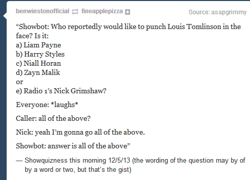allaboutzourry's tweet photo. @v_killah he basically said he and all of one direction wanted to punch louis this morning on his show. http://t.co/t4DkxjaDx9