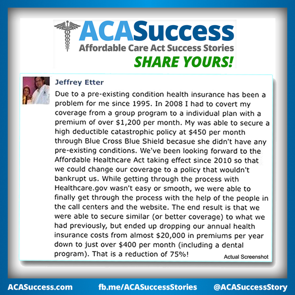 ObamacareSaves's tweet image. Jeff gets health and dental insurance with Obamacare and saves 15k per year!