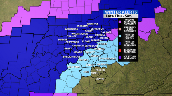 WDRBWAVE's tweet photo. The NWS just upgraded #Louisville into the Winter Storm Warning for Tonight / Friday. #inwx #kywx http://t.co/8TBoPohwZN