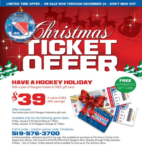 OHLRangers's tweet photo. Give the gift of hockey this Christmas season with our Christmas Ticket Offer! Details: http://t.co/sIOMd6gxat http://t.co/8XAHjwRFUN