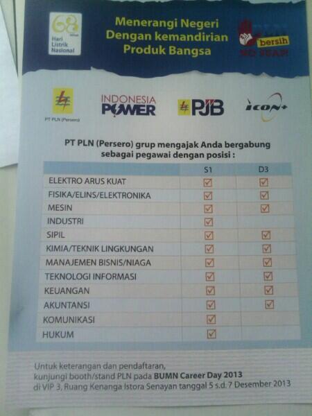 BUMNcareer's tweet photo. Berikut lowongan yg dibuka oleh PLN http://t.co/RhPekdO6lc